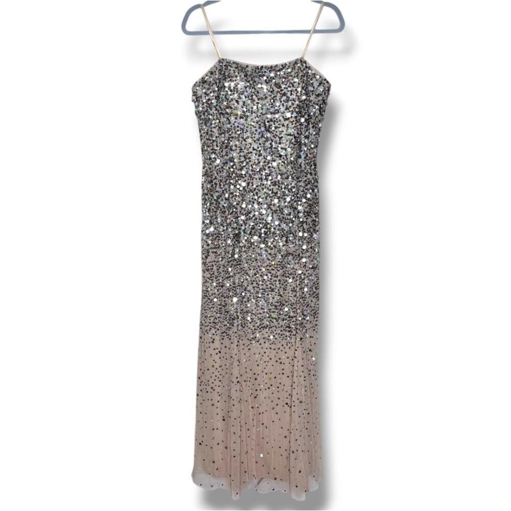 NWT Adrianna Papell Strapless Long Beaded Gown Nude Champagne Ombre Women 12